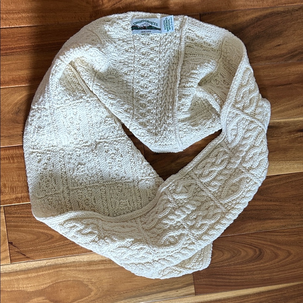 Aran Crafts Cream Cable Knit infinity scarf